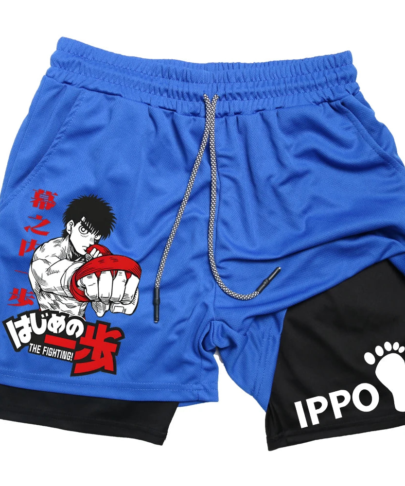 IPPO Boxing Anime Gym Shorts – 2-in-1 Quick-Dry Compression Shorts for Men