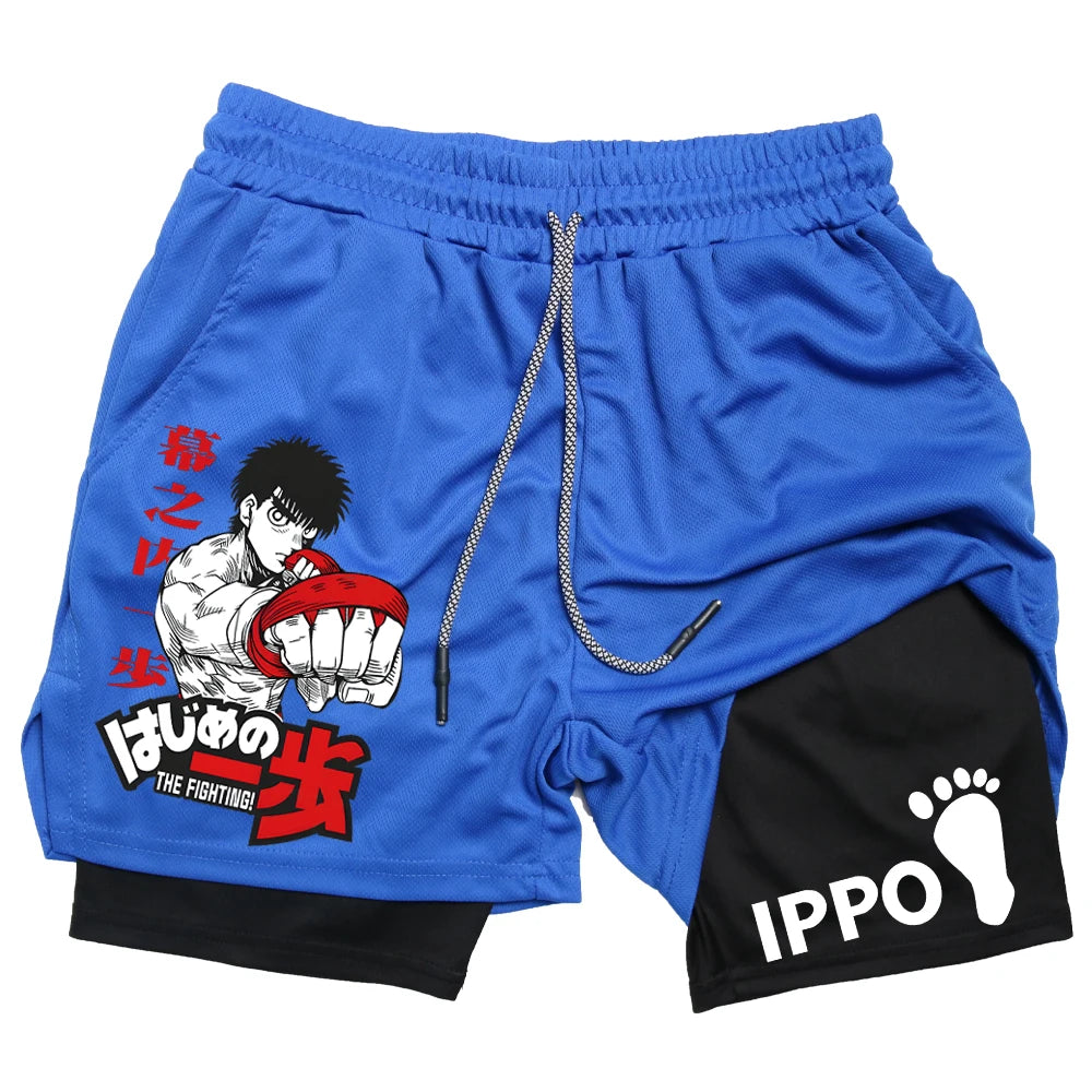 IPPO Boxing Anime Gym Shorts – 2-in-1 Quick-Dry Compression Shorts for Men