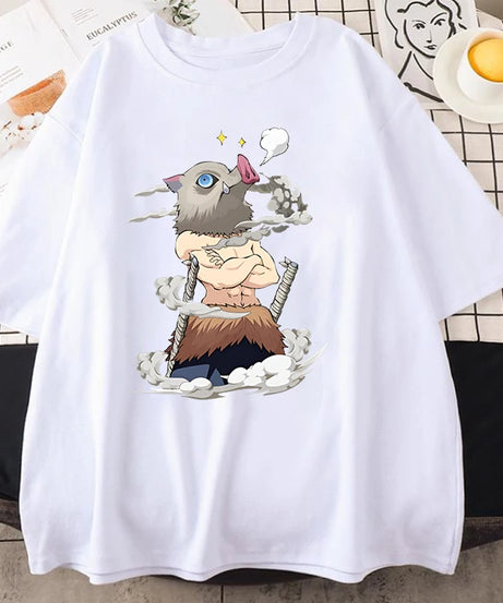 Hot Anime Hashibira Inosuke Graphic Short Sleeve T-shirts for Women Men Shirts Loose T-shirt Casual Summer Oversized T-shirts