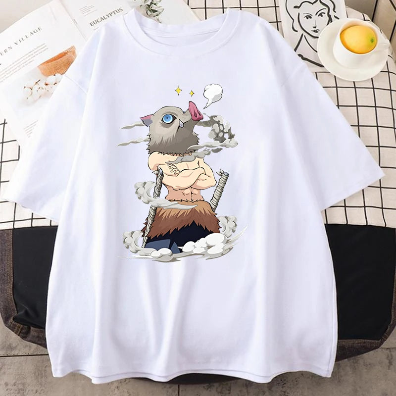 Hot Anime Hashibira Inosuke Graphic Short Sleeve T-shirts for Women Men Shirts Loose T-shirt Casual Summer Oversized T-shirts