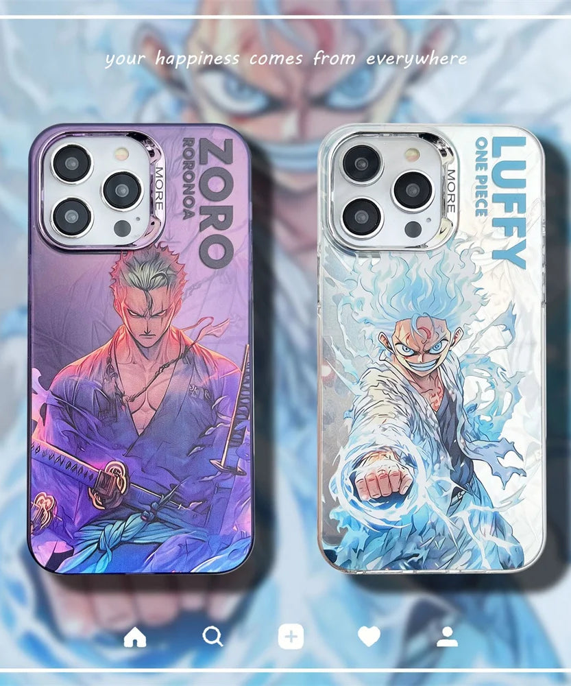 One Piece Case For iPhone 16 15 14 13 17 Pro Max Luffy Zoro electroplated Camera Protect Cover