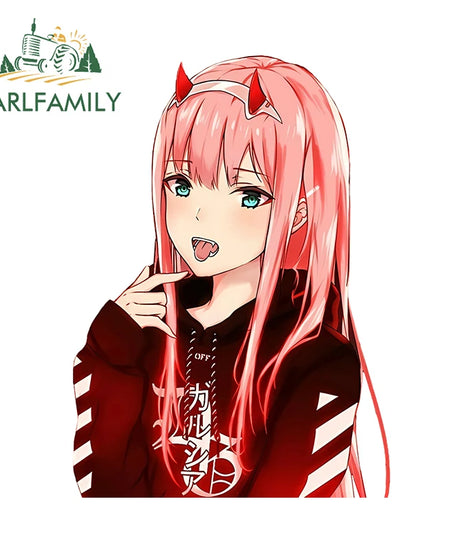 13cm x 7.4cm Zero Two Anime Car Sticker Motorcycle Bumper Funny Laptop Sunscreen Decal Scratch-Proof Fashion Decor