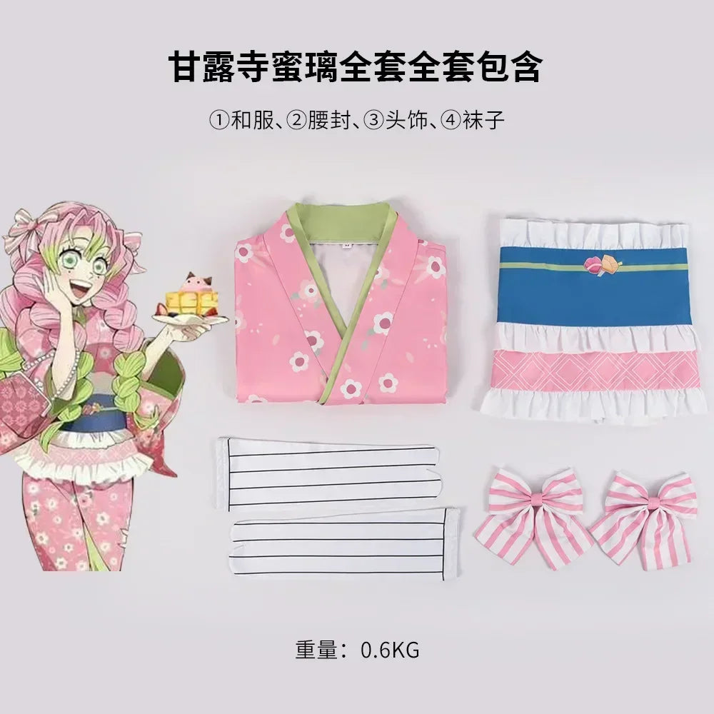Anime Demon Slayer Mitsuri Kanroji Cosplay Costume – Pink Kimono & Wig Set 4