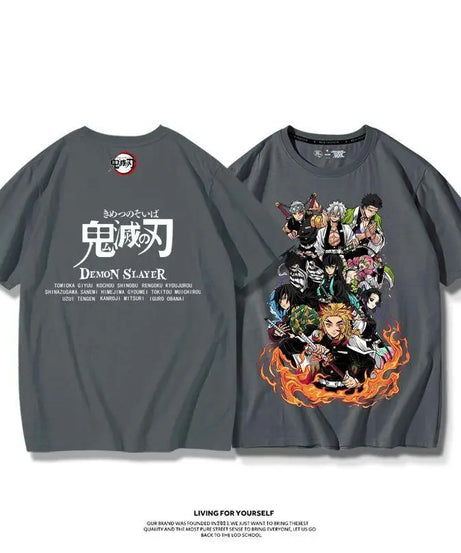 Demon Slayer Anime Tanjirou Nezuko Zenitsu Giyuu Printed Cotton Short Sleeve Summer Men's Outdoor Casual Streetwear Gift