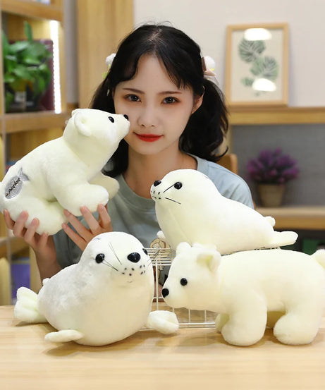 New Funny Aquarium Plush Toys Stuffed Soft Sea Lion Polar Bear Panda Doll Cuddly Desktop Pets Room Decor Kids Gift