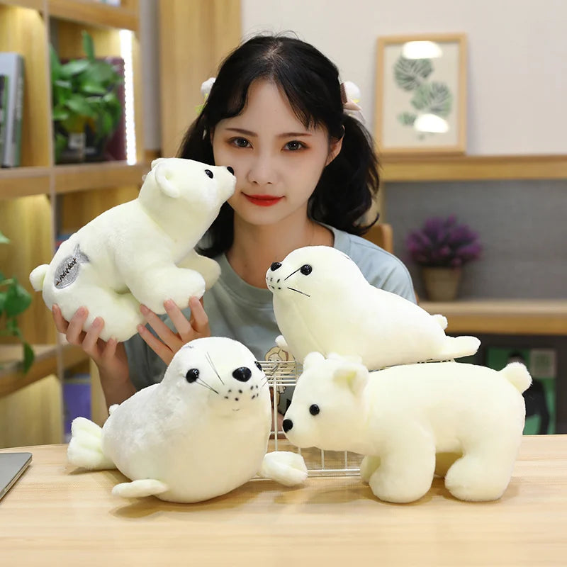 New Funny Aquarium Plush Toys Stuffed Soft Sea Lion Polar Bear Panda Doll Cuddly Desktop Pets Room Decor Kids Gift