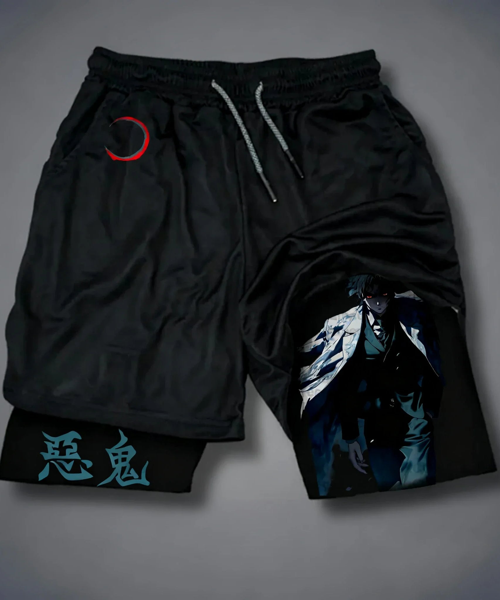 Demon Slayer Anime Printed 2-in-1 Sports Shorts Summer Men's New Fitness Running Breathable Quick Drying Y2K Double Layer Shorts