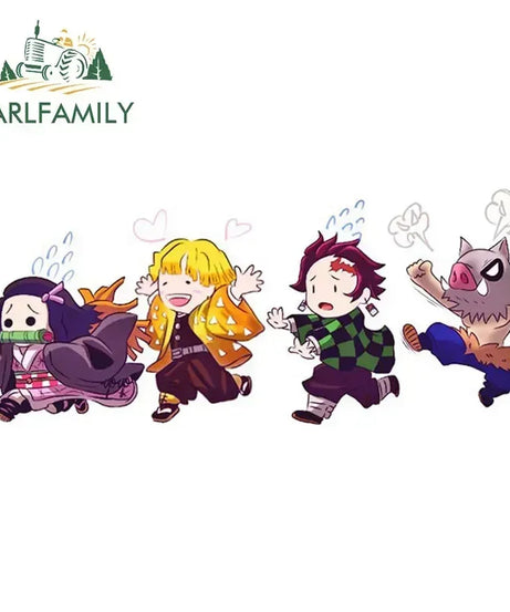 EARLFAMILY 13cm X 3.8cm Anime Running Chibi Car Stickers Trunk Windows Cartoon Decal Personality Kamado Nezuko Car Accessories