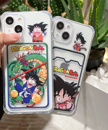 Bandai Anime Dragon Ball Card Holder Phone Case for iPhone 13 11 12 14 15Pro Max X Xs XR 8 7 Plus Clear Silicone Soft Back Cover