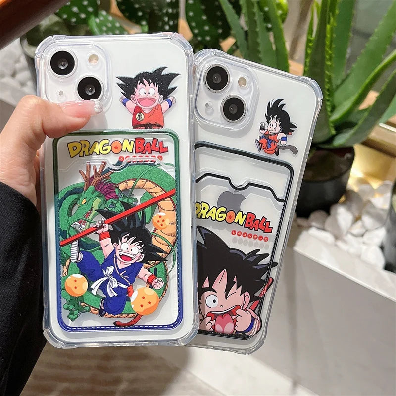 Anime Dragon Ball Card Holder Phone Case for iPhone 13 11 12 14 15Pro Max X Xs XR 8 7 Plus Clear Silicone Soft Back Cover