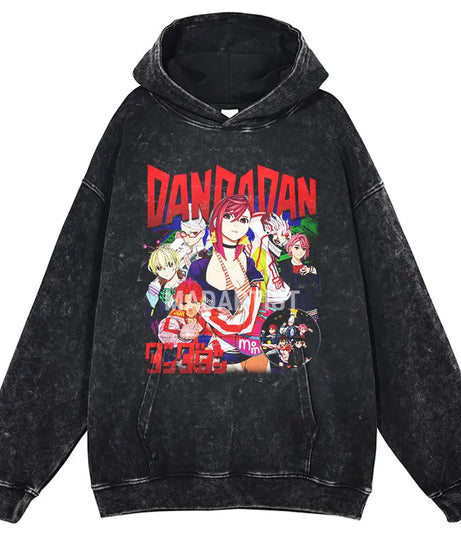 Anime dandadan Hoodies Vintage Washed Dan Da Dan Hooded Sweatshirts Oversize Streetwear Manga Ayase Momo Okarun Hoodie Men Women