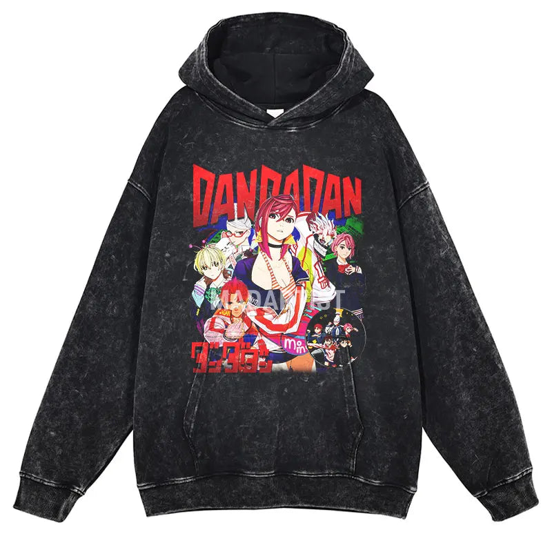 Anime dandadan Hoodies Vintage Washed Dan Da Dan Hooded Sweatshirts Oversize Streetwear Manga Ayase Momo Okarun Hoodie Men Women