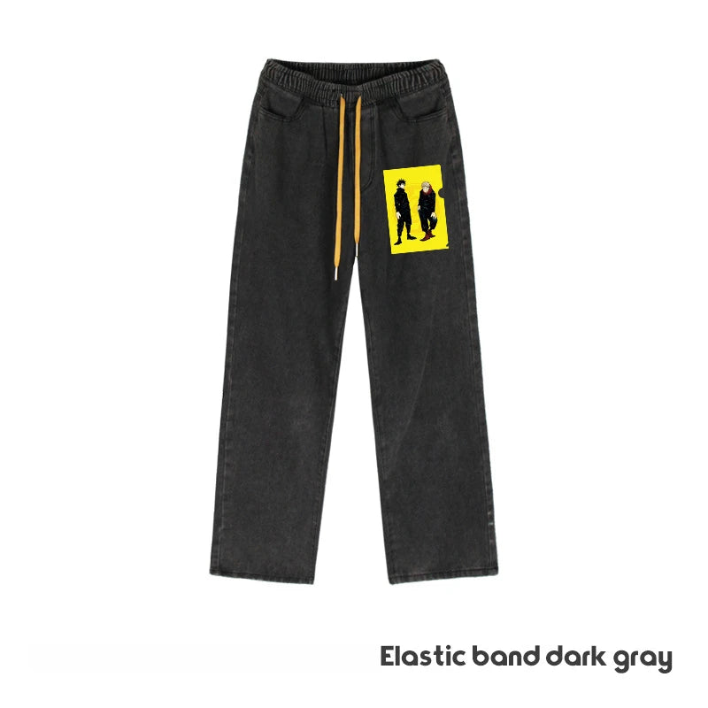 JUJUTSU KAISEN Gojo Yuji Megumi Sukuna Anime Daily Trousers Loose Spring and Autumn Wide Leg Pants Casual Jeans
