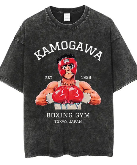 Mens Wash Tshirt Anime Hajime No Ippo T-shirt Hip Hop Street Harajuku Kamogawa Boxing Gym KBG Print Cotton Breathable Top Tee