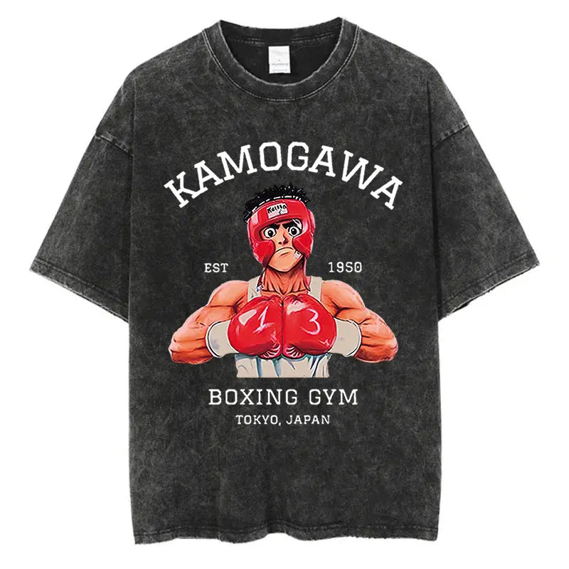 Mens Wash Tshirt Anime Hajime No Ippo T-shirt Hip Hop Street Harajuku Kamogawa Boxing Gym KBG Print Cotton Breathable Top Tee