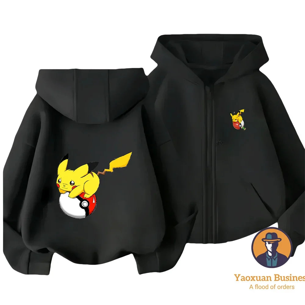 Pokémon Pikachu Pure Cotton Zip Up Hoodie – Premium Layered Sports Outerwear for Men & Women 5