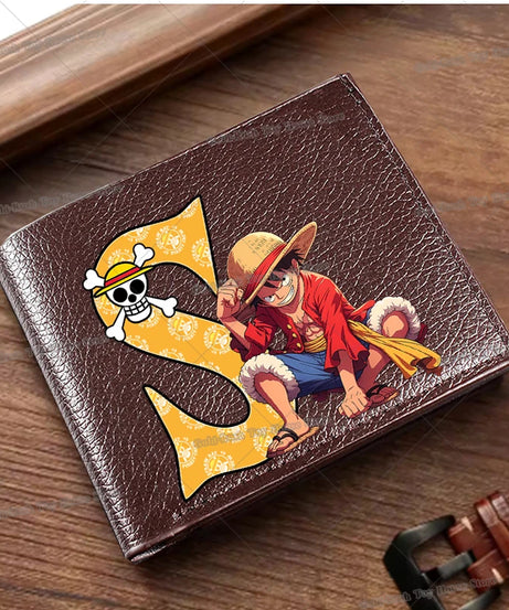 Anime Luffy Men Pu Wallet One Piece Letter A-Z Foldable Short Wallet Man Portable Credit ID Card Holder Male Pocket Coin Purse