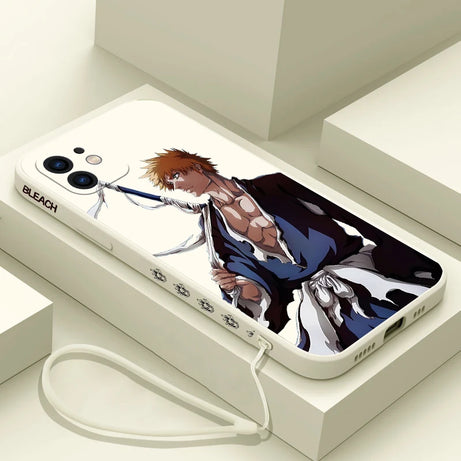 Anime Bleach Ichigo Phone Case For iPhone 15 14 13 12 11 Pro Max Mini X XR XS MAX SE20 8 7 Plus Silicone Cases With Lanyard  (2)