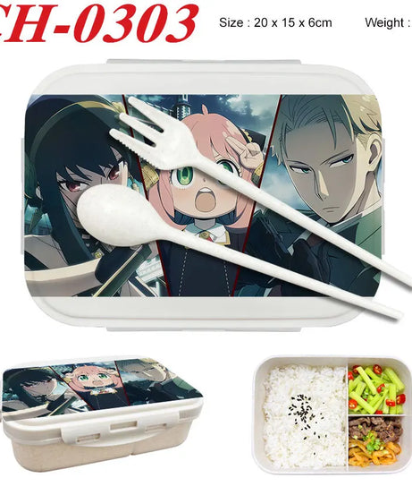 Spy×Family Lunch Box Wheat Straw Partitioned Lunch Box with Insulation, Student Lunch Box, Office Worker with Lid