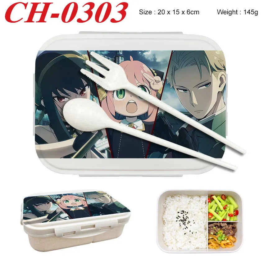 Spy×Family Lunch Box Wheat Straw Partitioned Lunch Box with Insulation, Student Lunch Box, Office Worker with Lid