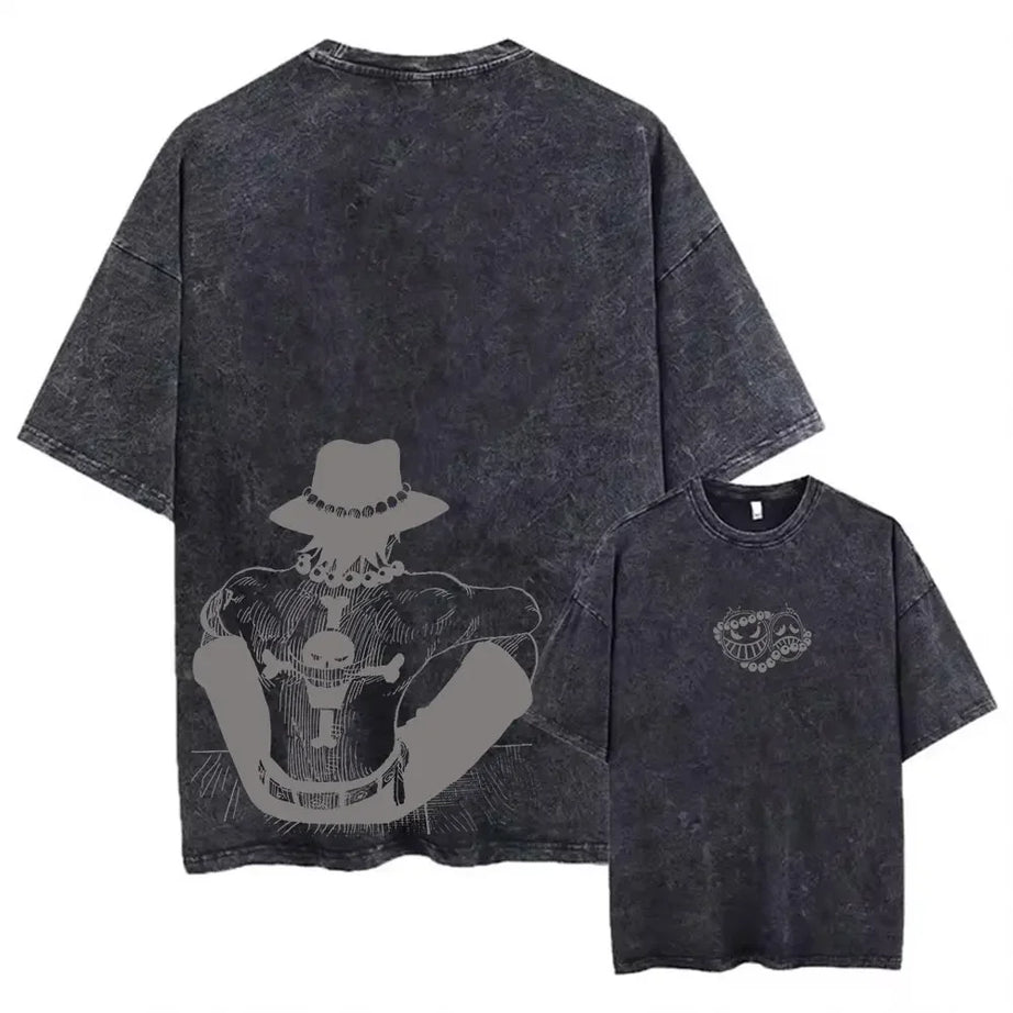 One Piece Vintage T-Shirt – Portgas D. Ace, Brook & Whitebeard Washed Cotton Tee