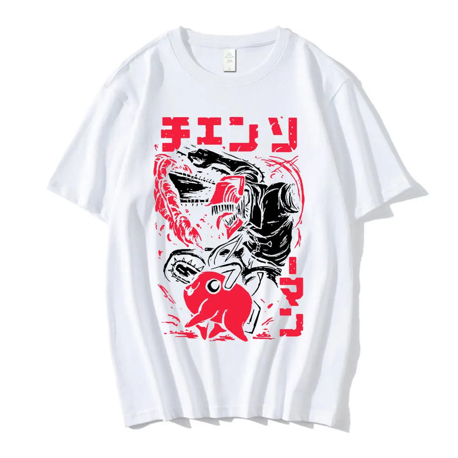 Women T-shirts Japanese Anime Chainsaw Man Summer Manga Graphic Print Y2k Clothes Funny Cartoon Unisex Short Sleeves T Shirt Top