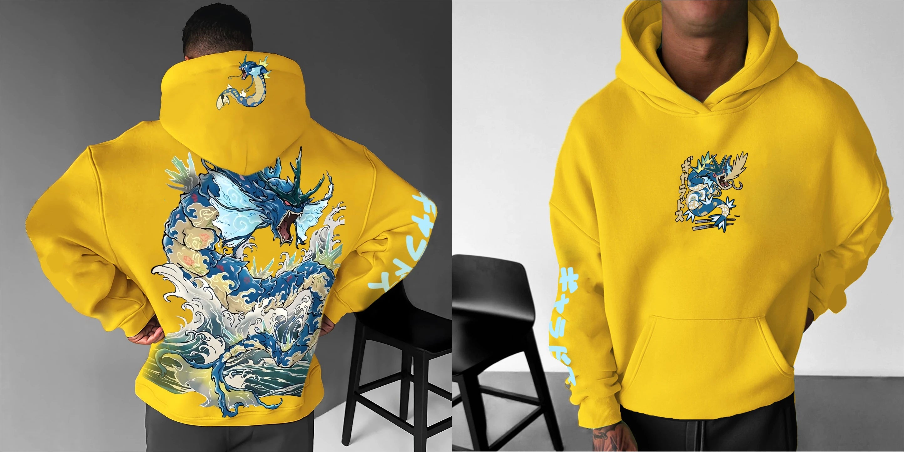 Pokémon Men's Hoodie Autumn/Winter Anime Gyarados Cool Print Loose Street Casual Daily Wear Original Jumper Top
