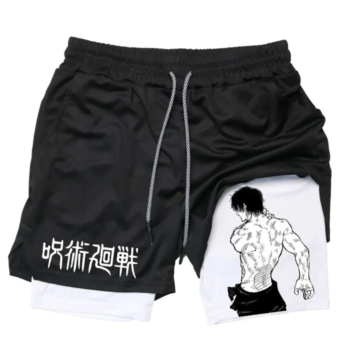 Anime Jujutsu Kaisen Performance Yuji Print Sport Running 2 in 1 Gym Shorts Training Men's Summer Workout Sportwear Y2K Shorts