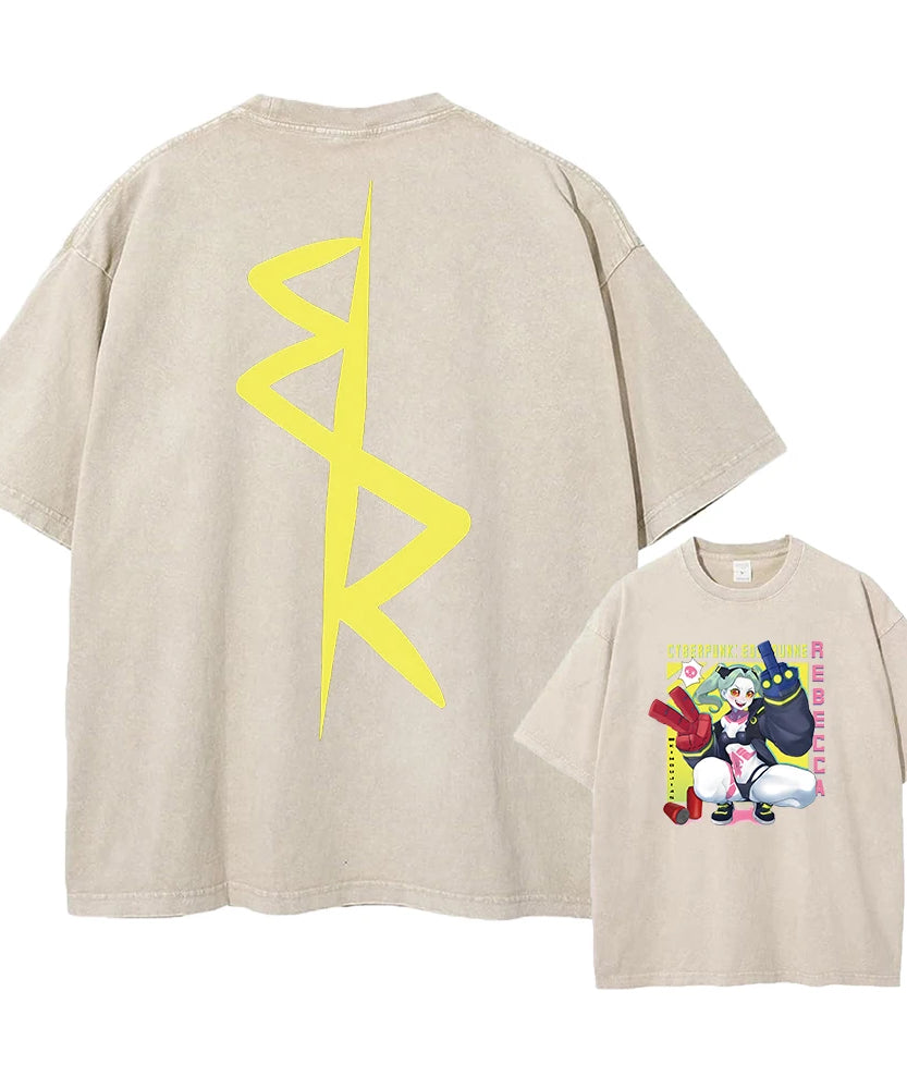 Cyberpunk Acid Anime Tee – Vintage Washed Streetwear Unisex T-Shirt