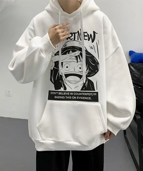 Anime One Piece Monkey D. Luffy Hoodie Men Cartoon Hooded Spring and Autumn Coat Couple Loose Hoodie Top