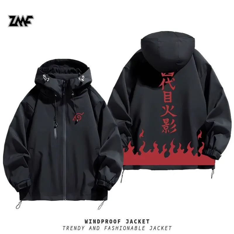 Naruto 4th Hokage Minato Namikaze Zip-Up Hoodie – Flame Print Casual Streetwear Jacket 4