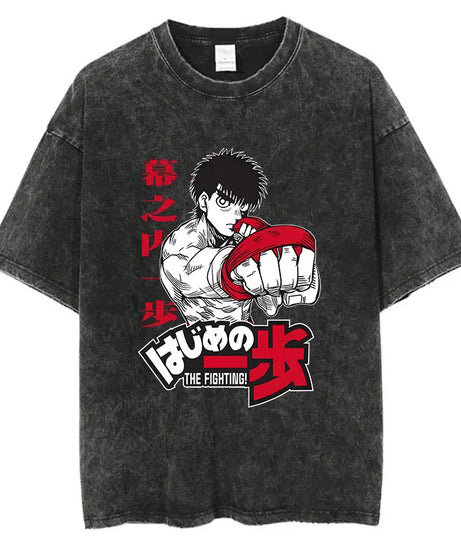Mens Wash Tshirt Anime Hajime No Ippo T-shirt Hip Hop Street Harajuku Kamogawa Boxing Gym KBG Print Cotton Breathable Top Tee