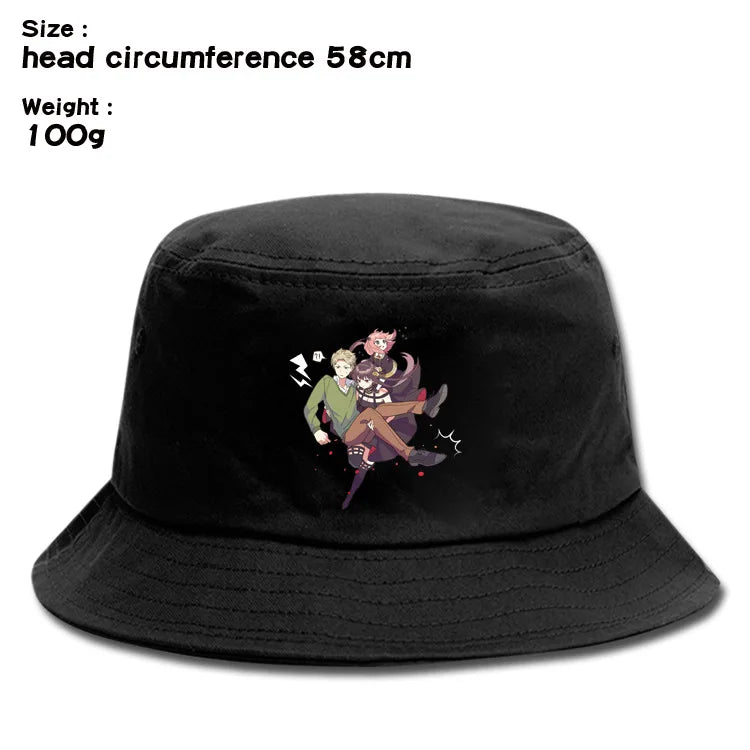 Anime Spy X Family Creative Peripheral Cute Outdoor Leisure Sunscreen Hat Art Versatile Cartoon Printed Fisherman's Hats