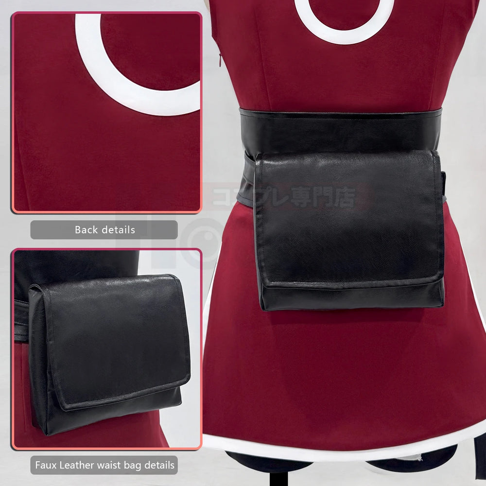 Anime Sakura Haruno Cosplay Costume – Red Top, Shorts & Pouch Set 4