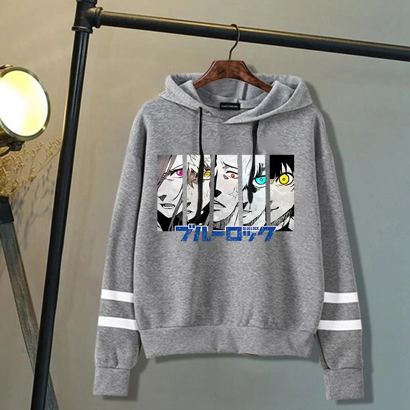 New Anime Blue Lock Pattern Print Hoodies Men Women Fashion Casual Sports Stripe Sweatshirts Ladies Pullovers Tops