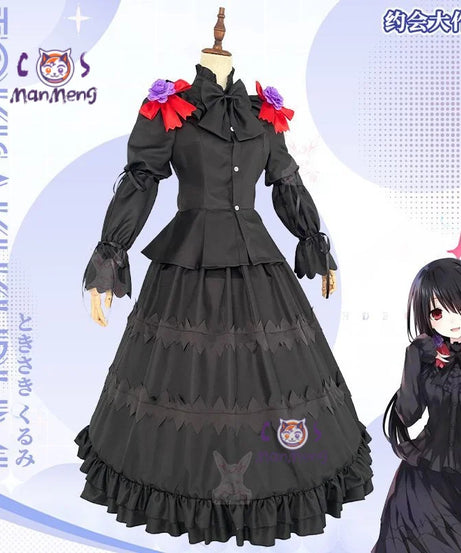 Tokisaki Kurumi Anime Date a Live Cosplay Nightmare Costume Carnival Halloween Black Gothic Long Lolita Dress Prop Woman Set