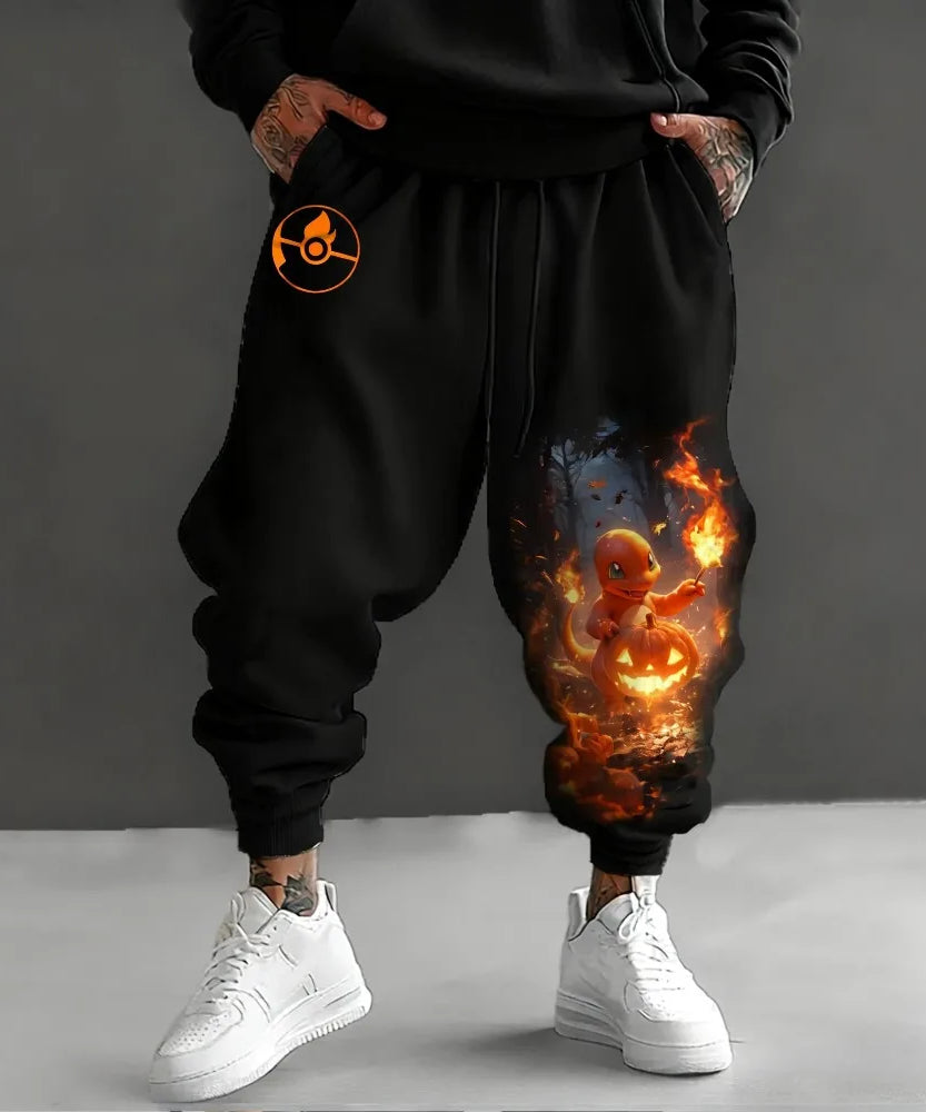 Pokémon Halloween Co Branded Weektons Autumn/Winter Men's New Anime Pumpkin Head Printed Harajuku Loose Casual Sports Pants