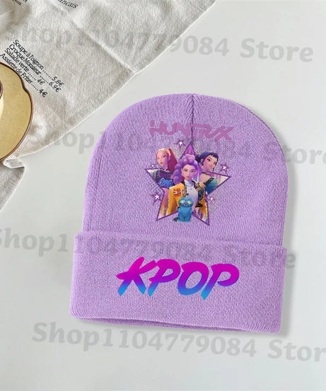 Kpop Demon Hunters Kawaii Knitted Hat for Girls Anime Cute Knit Hats Children Autumn Winter Windproof Warm Hats Gifts