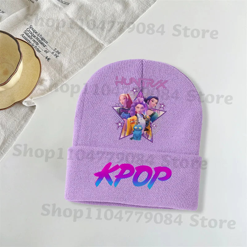 Kpop Demon Hunters Kawaii Knitted Hat for Girls Anime Cute Knit Hats Children Autumn Winter Windproof Warm Hats Gifts