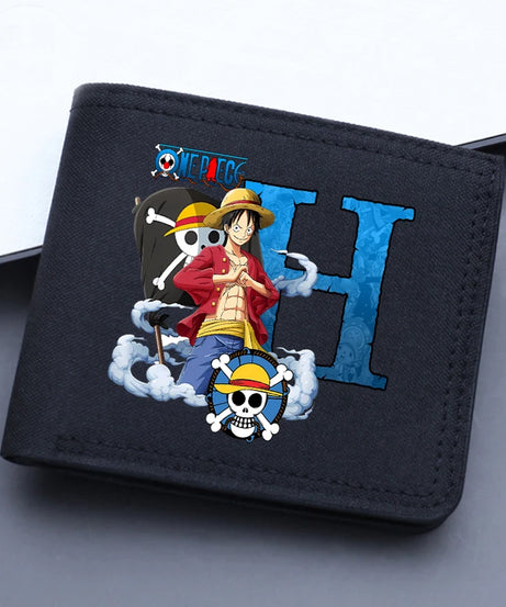 One Piece Letter Men Short Wallet Man Luffy Alphabet Canvas Wallet Man Credit ID Card Holder Anime Foldable Pocket Coin Purse