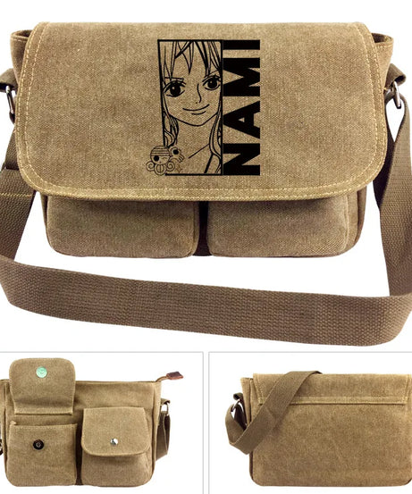 One Piece Canvas Shoulder Bag - Luffy & Law Logo Sling Bag, Unisex Student Backpack for Casual Daily Use & Anime Fans
