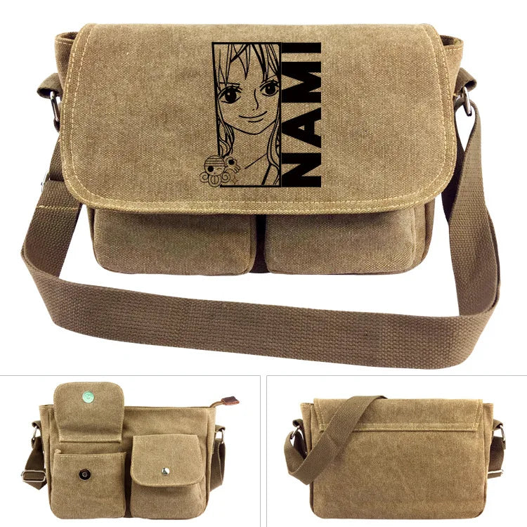 One Piece Canvas Shoulder Bag - Luffy & Law Logo Sling Bag, Unisex Student Backpack for Casual Daily Use & Anime Fans