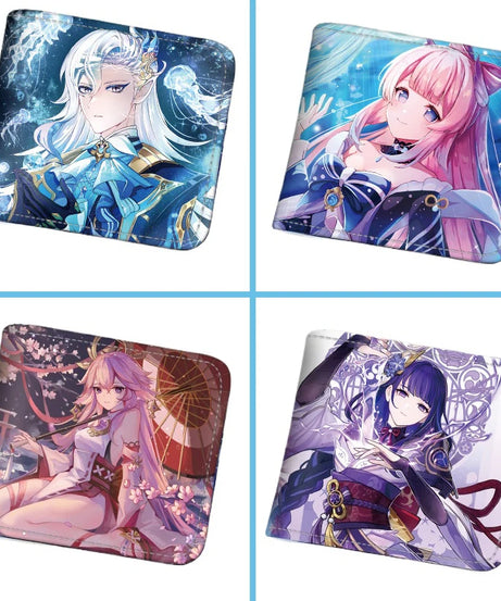 Genshin Impact Raiden Shogun Short PU Leather Wallet Cute Nahida Kamisato Ayaka Folding Purse