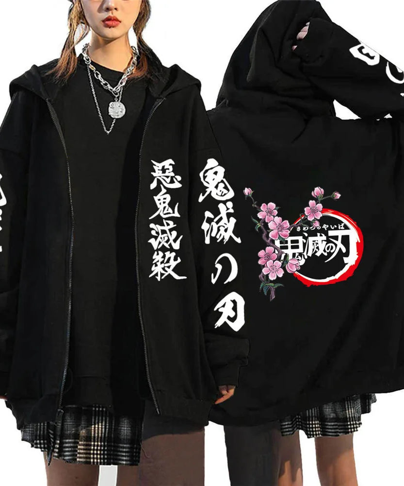 Demon Slayer Zipper Sweatshirts Zip Up Hoodie Anime Hoodies Unisex Hip Hop Streetwear Nezuko Kamado Graphic Y2K Clothes gifts