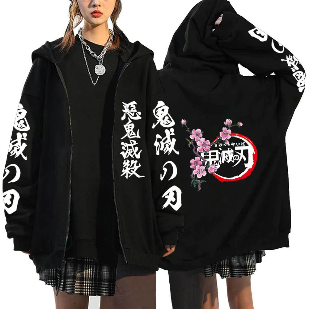 Demon Slayer Zipper Sweatshirts Zip Up Hoodie Anime Hoodies Unisex Hip Hop Streetwear Nezuko Kamado Graphic Y2K Clothes gifts