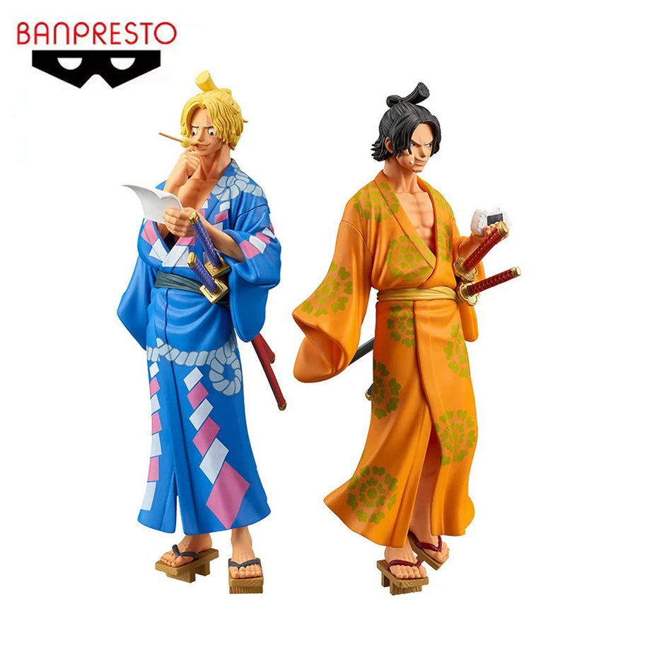 100% Original Genuine One Piece Magazine Kimono 18cm Portgas D Ace Sabo Action Figure PVC Model Toy Gift