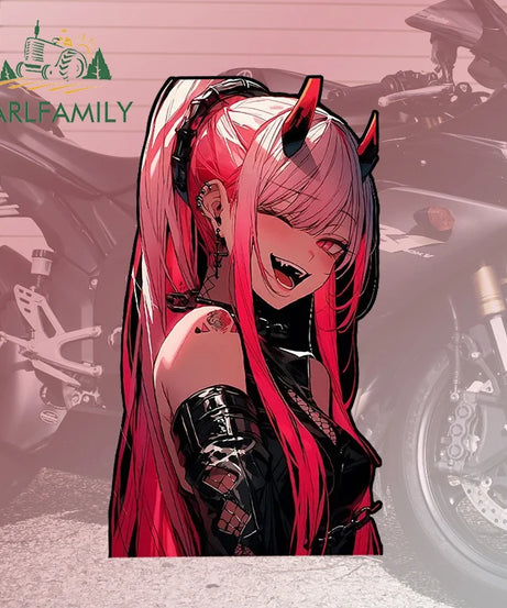13cm x 7.4cm Zero Two Anime Car Sticker Motorcycle Bumper Funny Laptop Sunscreen Decal Scratch-Proof Fashion Decor