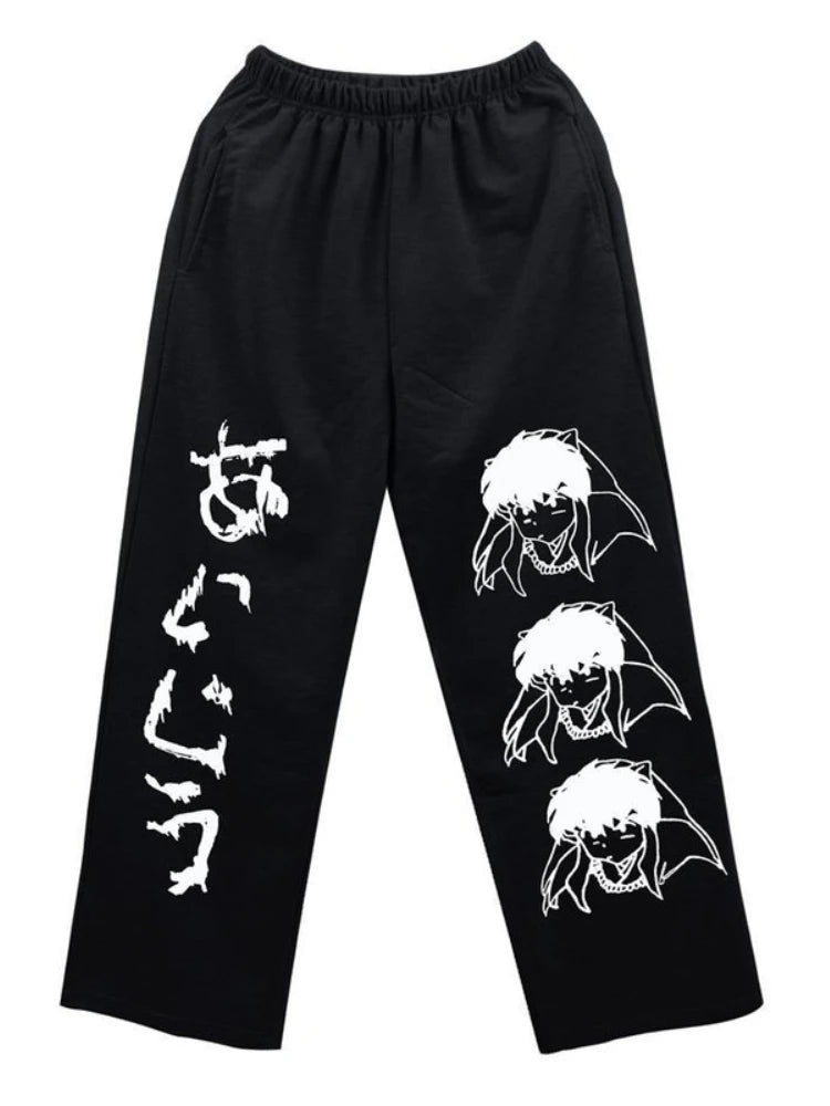Harajuku Anime Print Wide Leg Pants Women Hippie Streetwear Black Sweatpants Korean Style Oversized Trousers