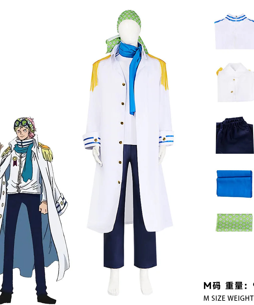 Anime One Piece Koby Cosplay Costume Full Set - Marine Captain Uniform with, Premium Halloween Stage Performance