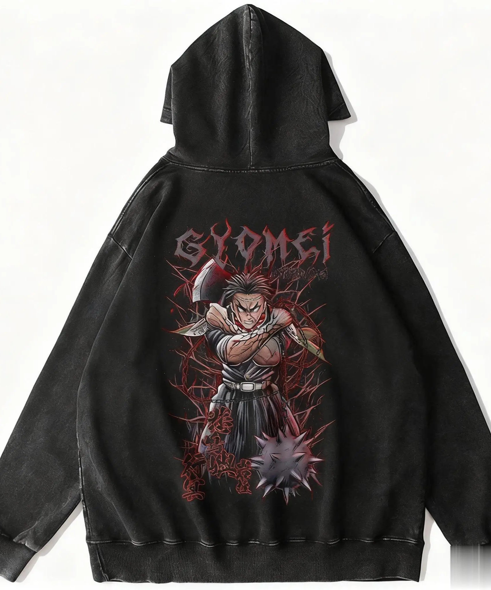 Harajuku Anime Hoodie Demon Slayer Vintage Washed Men Women Pullover Streetwear Casual Hooded Sweatshirt Y2k Top Cosplay Winter